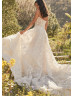 Ivory Star Lace Tulle Wedding Dress With Detachable Sleeves